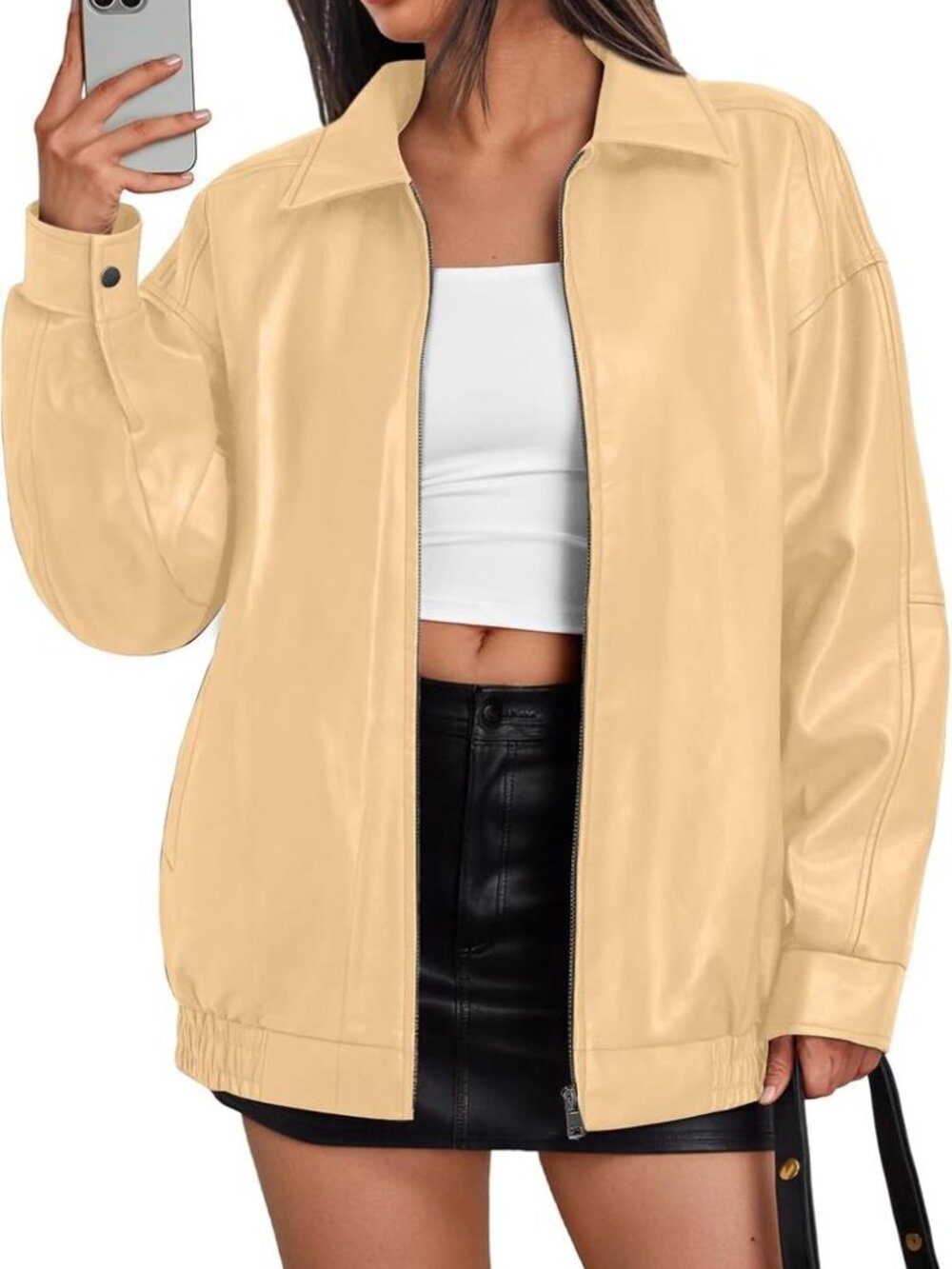 NWT Trendy Queen Buttercream Faux Leather Oversized Jacket XL Spring Coat